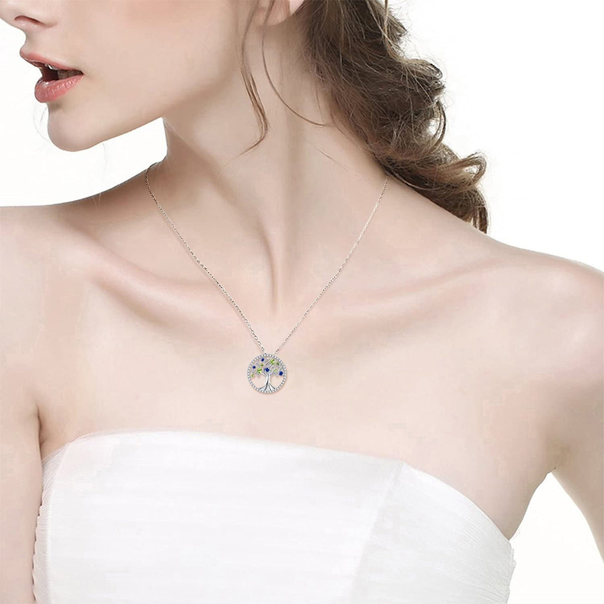 Tree of Life Necklace for Women January February March Birthstones Garnet Amethy