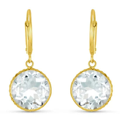 White Topaz round Cut Earrings in 14K Yellow Gold