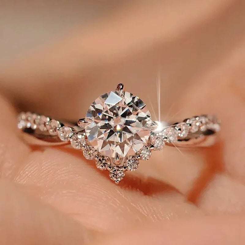Luxury 925 Sterling Silver White Sapphire Ring round Cut Moissanite Diamond Jewe