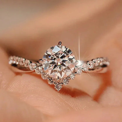 Luxury 925 Sterling Silver White Sapphire Ring round Cut Moissanite Diamond Jewe