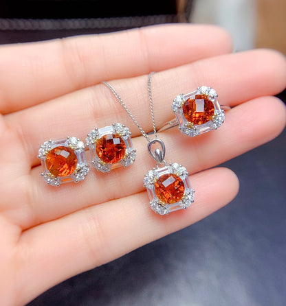 Natural Fanta Color Citrine Set Ring Pendant Earrings Crystal Clean