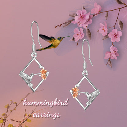 Hummingbird Earrings Sterling Silver Flower Hummingbird Dangle Drop Earrings Bir