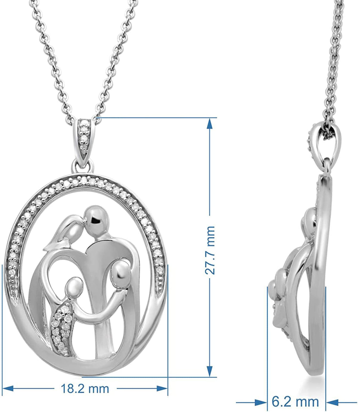 Parent and Child Family Necklace Pendant with Natural White round Diamonds 1/10