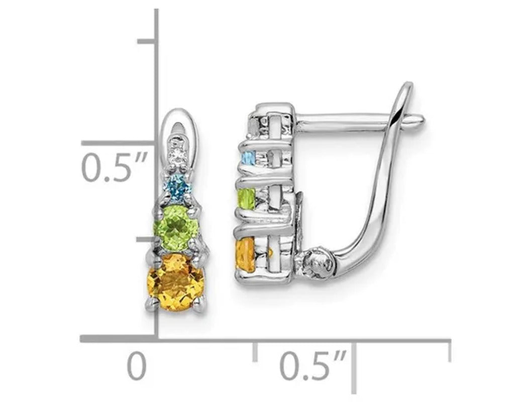 4/5 Carat (Ctw) Blue Topaz, Citrine & Peridot Hinged Earrings in Sterling Silver