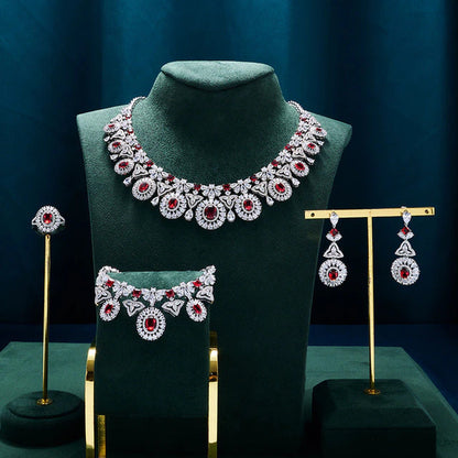 Luxury Women Wedding Jewelry Set Colorful Cubic Zirconia Bridal Necklace