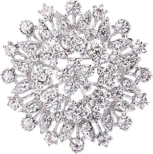 Women'S Austrian Crystal Elegant Flower Leaf Bridal Corsage Brooch Pin