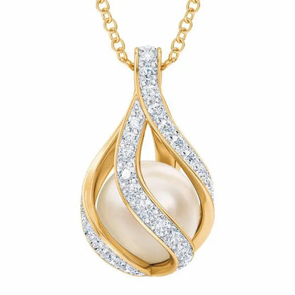 3 Colors Love'S Embrace Pearl & Diamond Pendant ( Silver / Rose Gold / Gold )