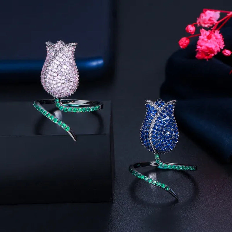 CANDICE Unique Finger Jewelry Micro Pave Pink Green Cubic Zirconia Black Gold Pl