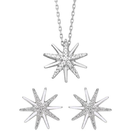 0.21 CT. T.W. Sterling Silver Diamond Starburst Pendant & Earring Set