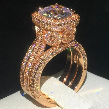 18K Rose Gold Vintage 3-In-1 Diamond Cz Ring Set 925 Sterling Silver Jewelry