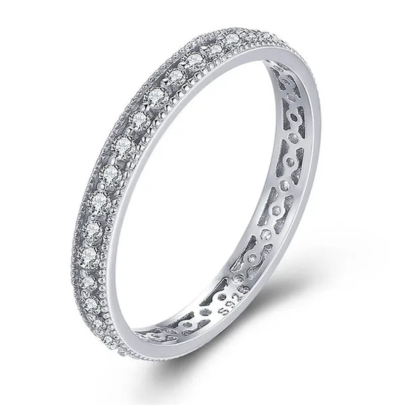 Exquisite 925 Sterling Silver/Black Gold/Gold/Rose Gold Single Ring White Full D