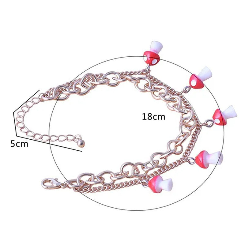 New Women'S Fashion Double Layer Mushroom Pendant Bracelet Couple DIY Jewelry
