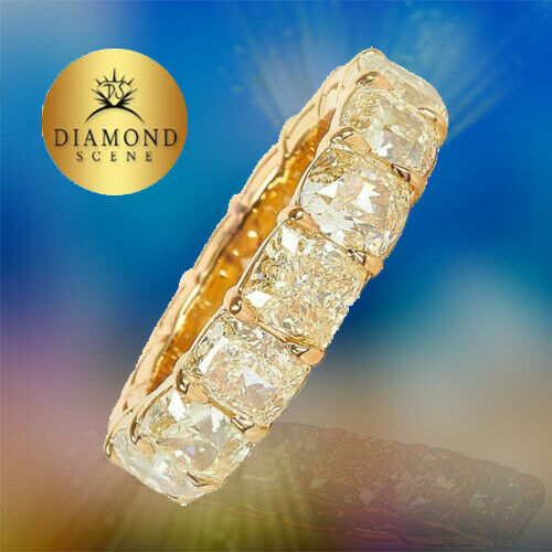 10 Carat Fancy Yellow Cushion Cut Diamond Gold Eternity Band Ring