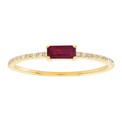 Women'S Welry Natural Emerald-Cut Ruby Ring with 1/10 Ct Diamonds in 14Kt Gold