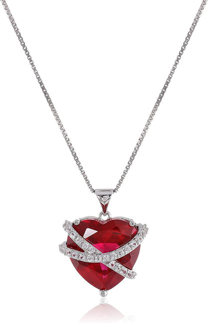 Sterling Silver Created Ruby and Created White Sapphire Wrap Heart Pendant Neckl