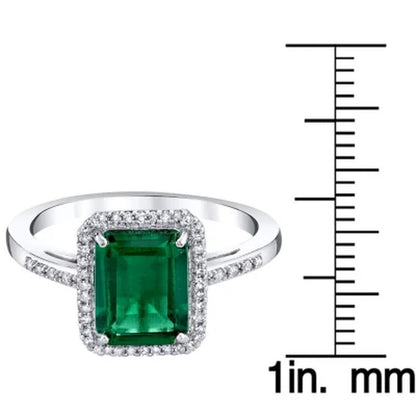 Lab Emerald and .14 CT. T.W. Diamond Ring in Sterling Silver