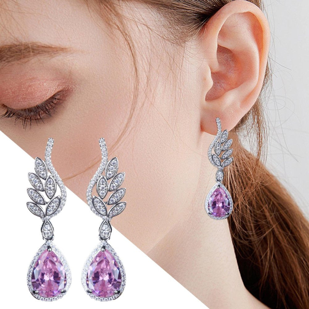 Gold Plated Jewelry Earrings Inlaid with Water Droplets Pink Diamond Earrings Fe