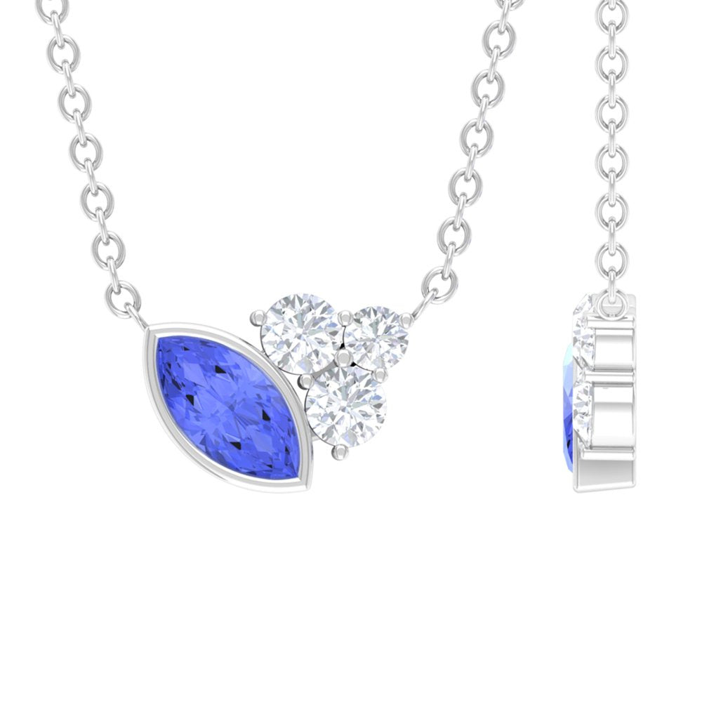 1/2 CT Marquise Cut Tanzanite with Diamond Accent Dainty Necklace, 14K White Gol