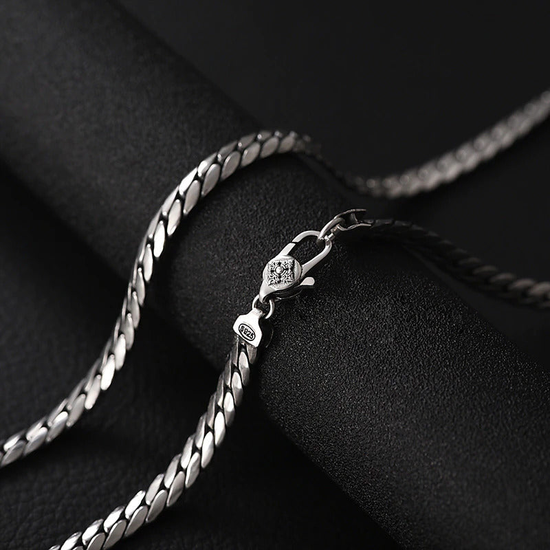 2022 New Solid S925 Silver Jewelry Fashion Retro Personality Flat Chain 5MM