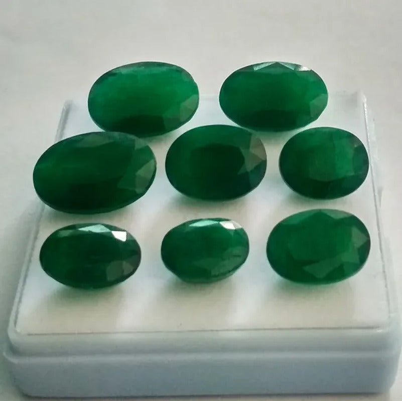 NATURAL GREEN EMERALD CUT FACETED OVAL SHAPE LOOSE GEMSTONES ZAMBIAN