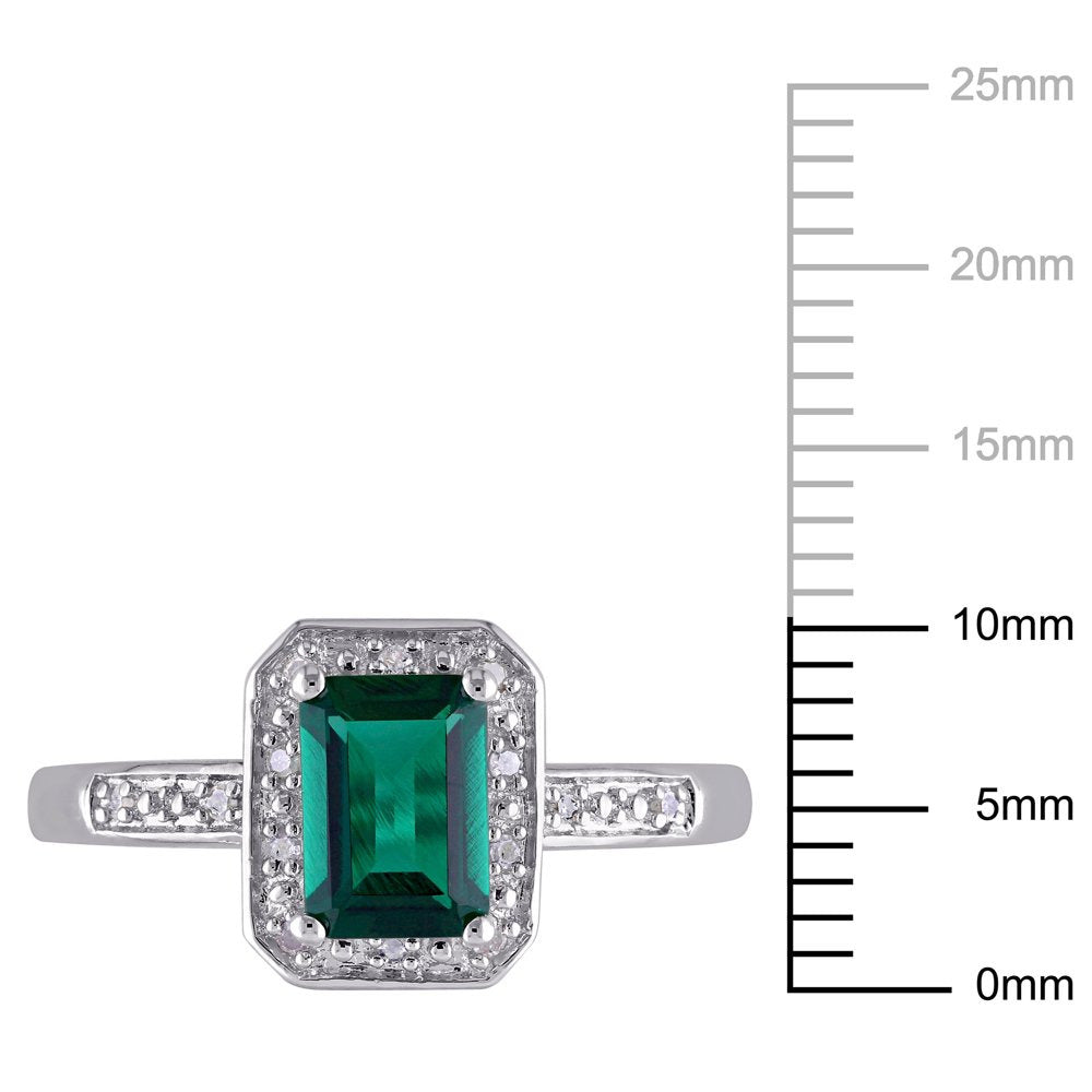 Miabella Women'S 7/8 Carat T.G.W. Emerald-Cut Created Emerald and Diamond Sterli