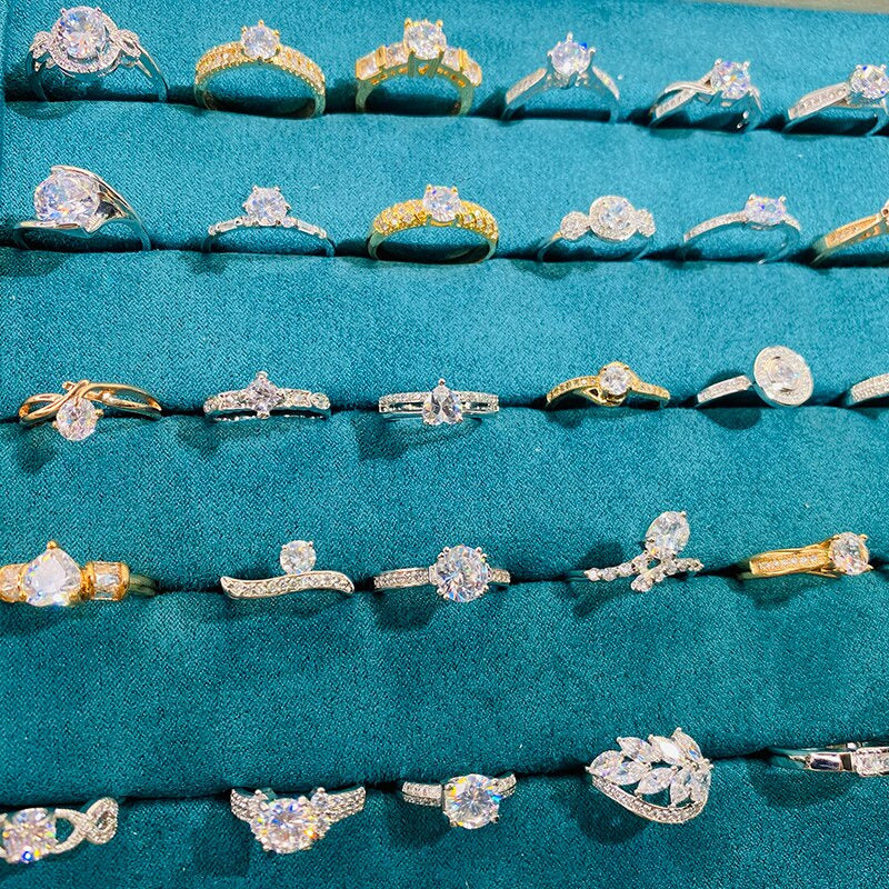 100Pcs/Lot Wholesale Copper Fashion Fancy Rings with Cubic Zirconia Mix Styles