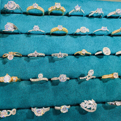 100Pcs/Lot Wholesale Copper Fashion Fancy Rings with Cubic Zirconia Mix Styles