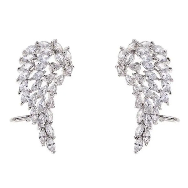 Bridal Wedding Climber Earrings 18K Gold Micro Pave Diamond Angel Wing Earrings