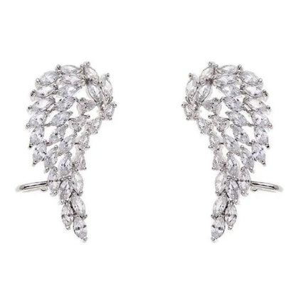 Bridal Wedding Climber Earrings 18K Gold Micro Pave Diamond Angel Wing Earrings
