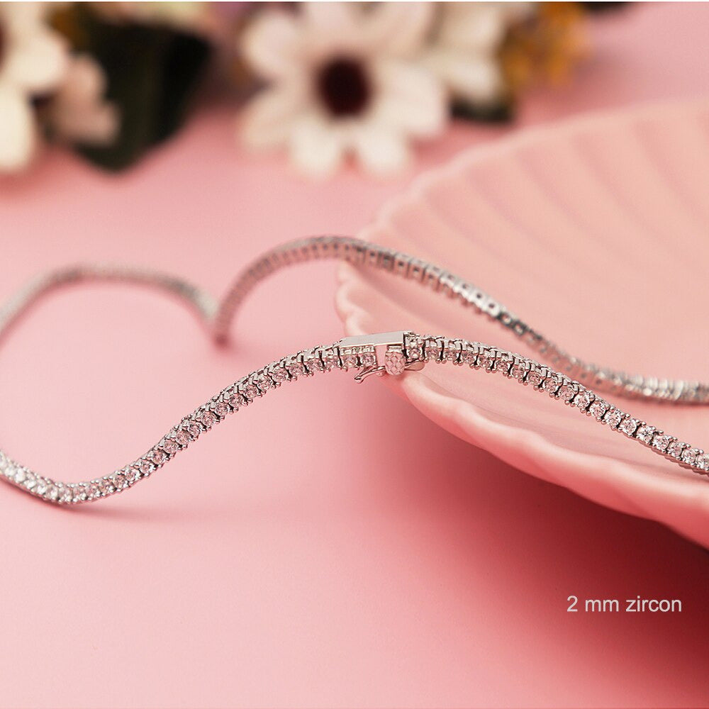 Solid Real 925 Sterling Silver 16/17/18/20/22/24 Inch Tennis Chain Choker