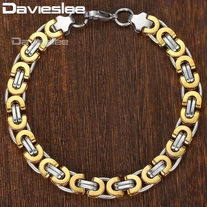 Davieslee Mens Fashion Flat Byzantine Link Silver Tone Stainless Steel Chain Bra