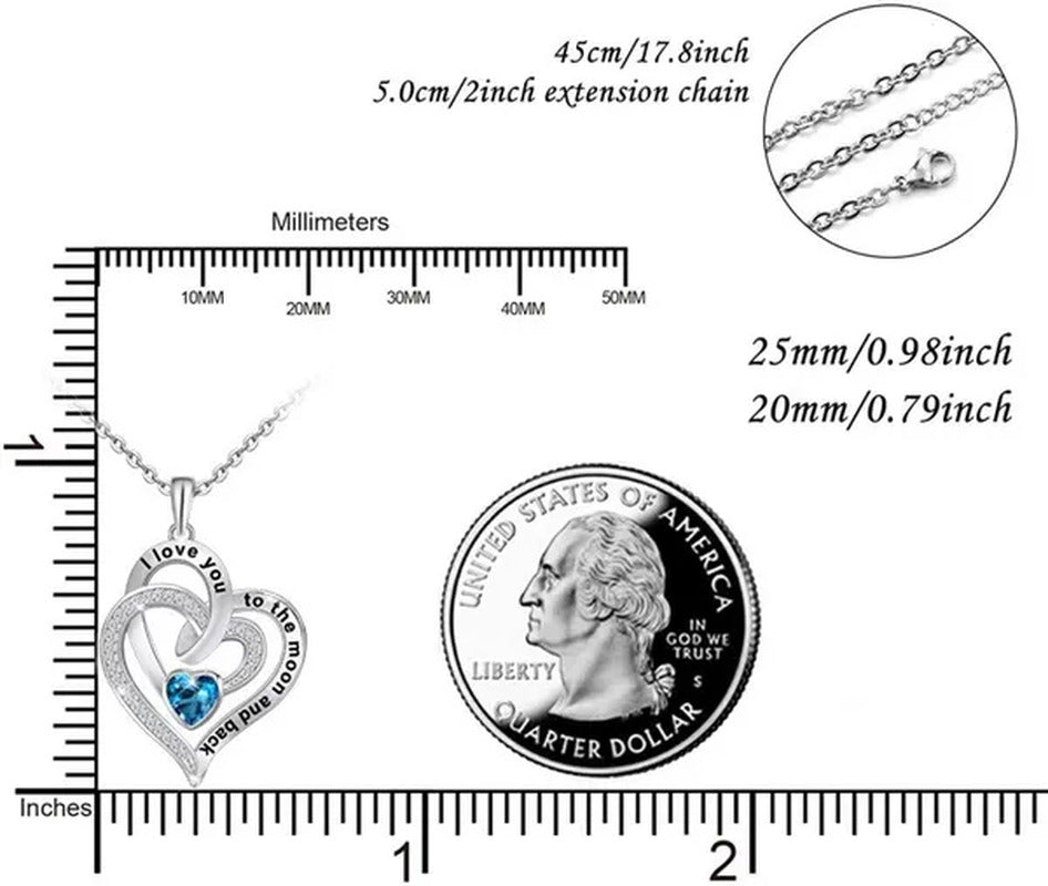 Ladies Heart-Shaped Necklace Plated 925 Sterling Silver Birthday Jewelry I Love