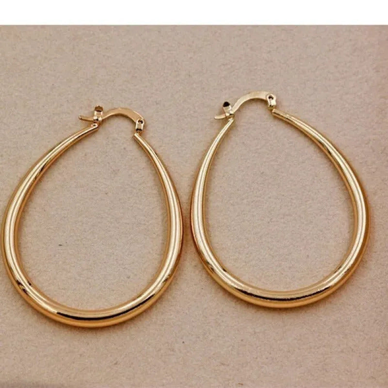 Simple Smooth Gold Plated Exaggerate Hoop Earrings Wedding Engagement Anniversar