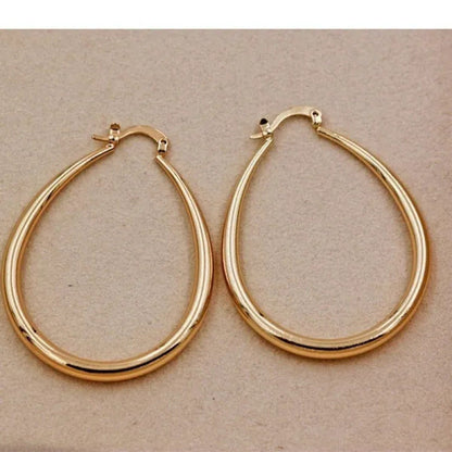 Simple Smooth Gold Plated Exaggerate Hoop Earrings Wedding Engagement Anniversar