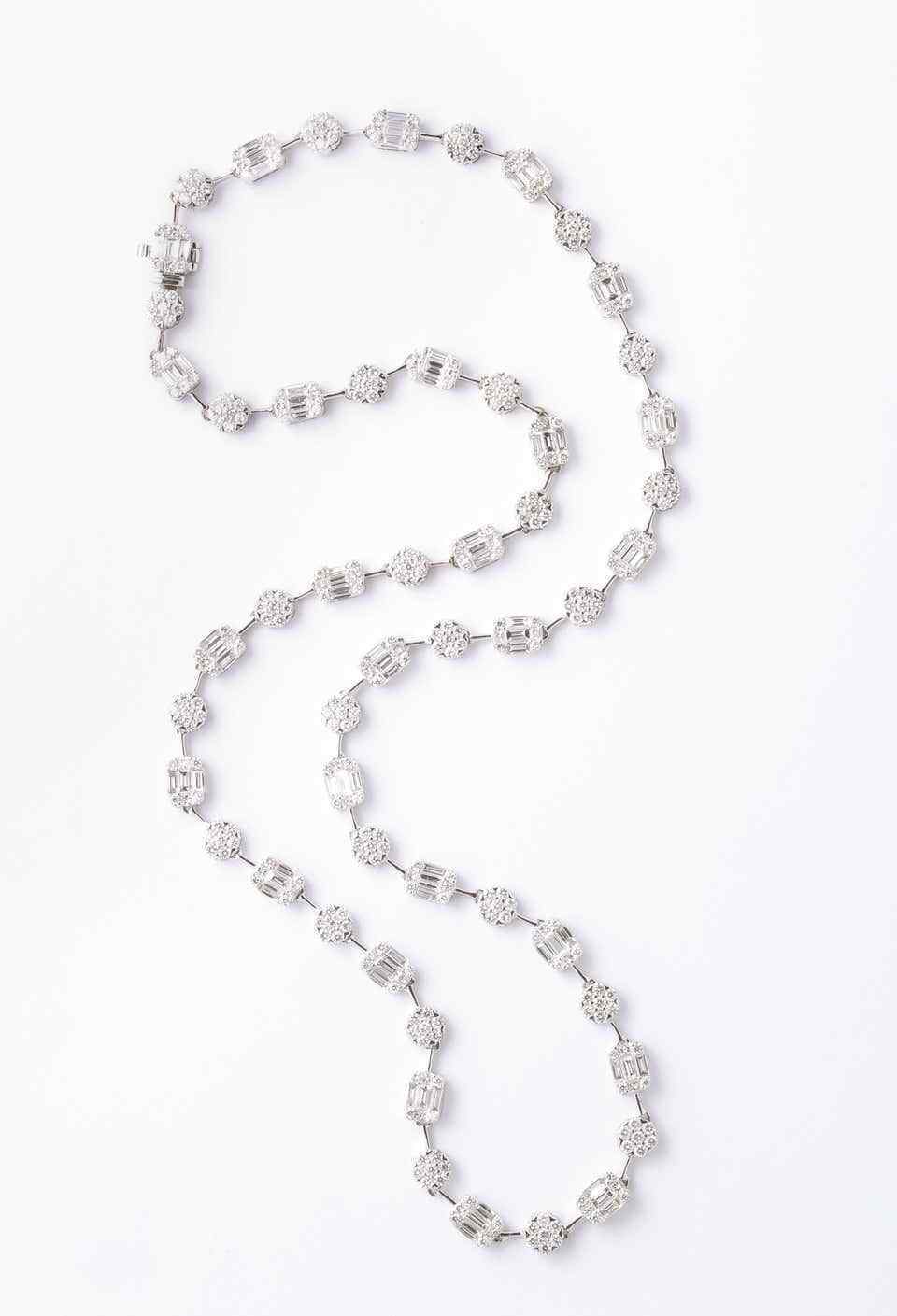 Round and Emerald Cut Diamond Illusion Set Necklace