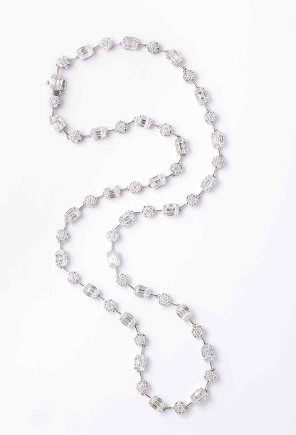 Round and Emerald Cut Diamond Illusion Set Necklace