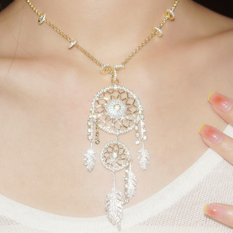 Sterling Silver Necklace Women'S Set Diamond Dream Catcher Long
