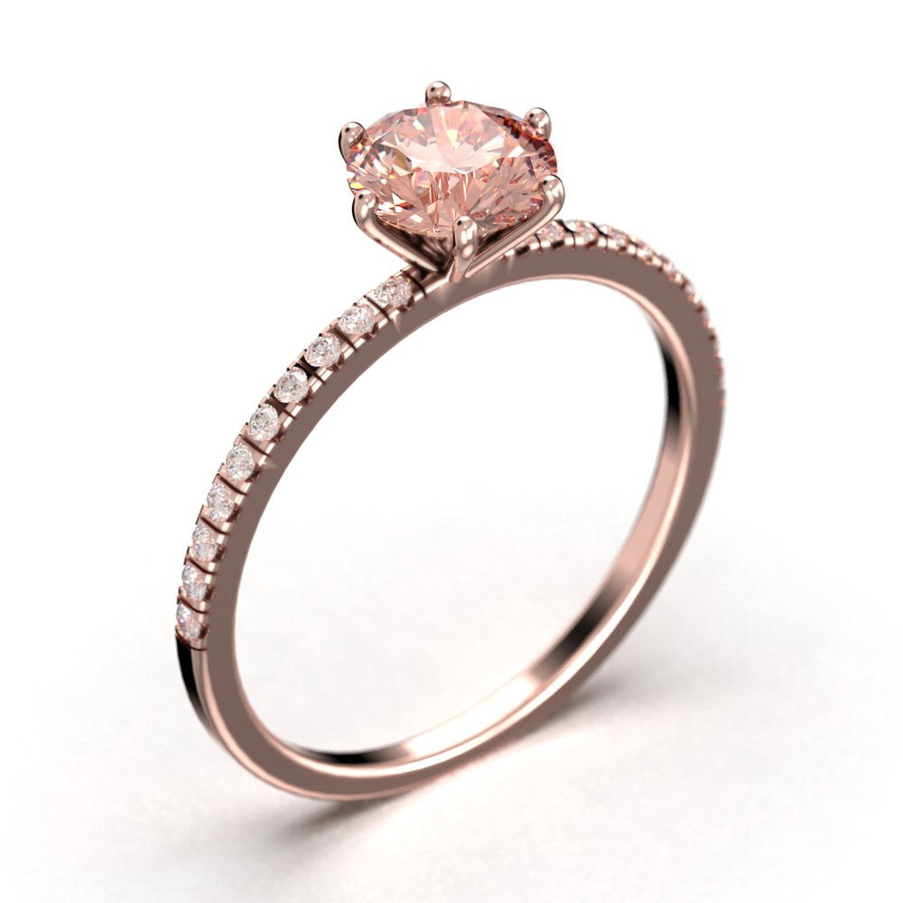 Beautiful Art Deco 1.25 Carat round Cut Morganite and Diamond Moissanite Engagem