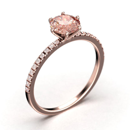 Beautiful Art Deco 1.25 Carat round Cut Morganite and Diamond Moissanite Engagem