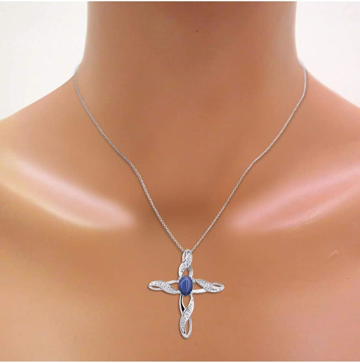 Necklaces for Women Silver 925 Cross Necklace with Gemstone & Genuine Diamonds P