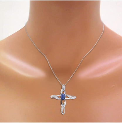 Necklaces for Women Silver 925 Cross Necklace with Gemstone & Genuine Diamonds P