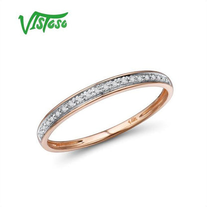 Genuine 14K White/Yellow/Rose Gold Rings for Women Simple Style Eternal Diamond