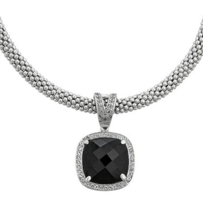 Onyx and White Topaz Necklace in Italian Sterling Silver