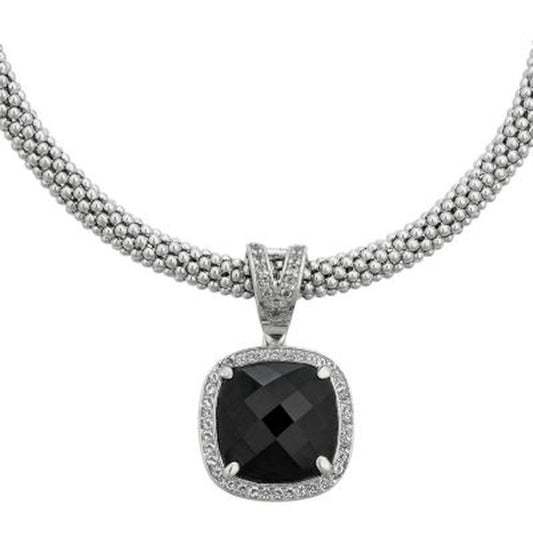 Onyx and White Topaz Necklace in Italian Sterling Silver