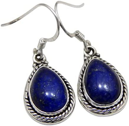 925 Sterling Silver Earring Lapis Lazuli Earring Handmade Gemstone Earring Pear