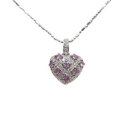 DIAMOND HEART .62 CT & PINK SAPPHIRE .89 CT 18 K 16 INCH CHAIN HEART PENDANT 18K
