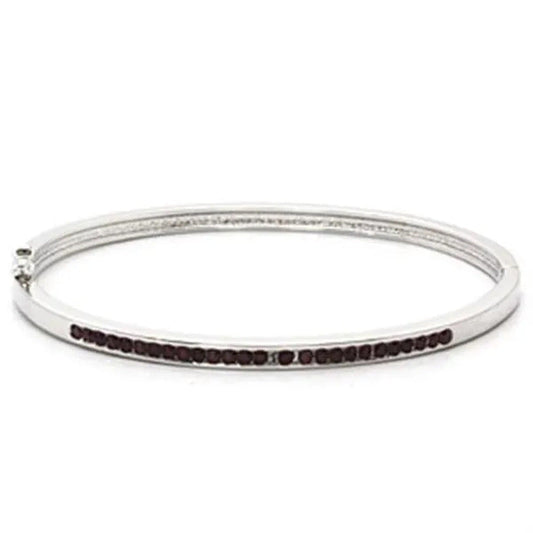 Women Imitation Rhodium Brass Bangle with Top Grade Crystal in Amethyst - 7 In.
