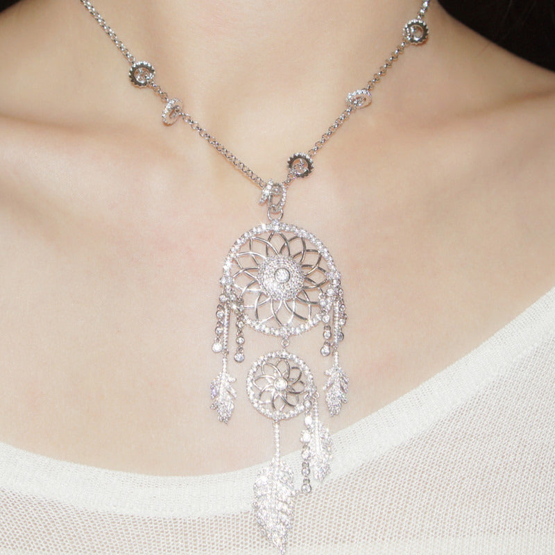 Sterling Silver Necklace Women'S Set Diamond Dream Catcher Long