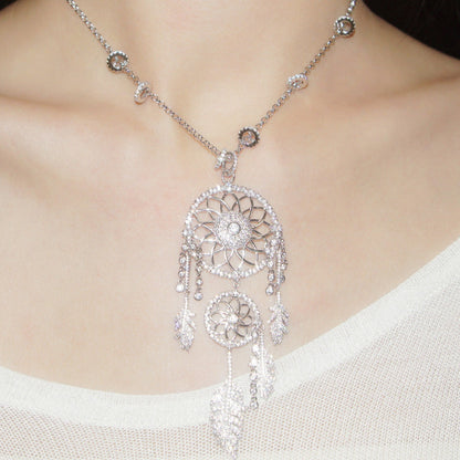 Sterling Silver Necklace Women'S Set Diamond Dream Catcher Long