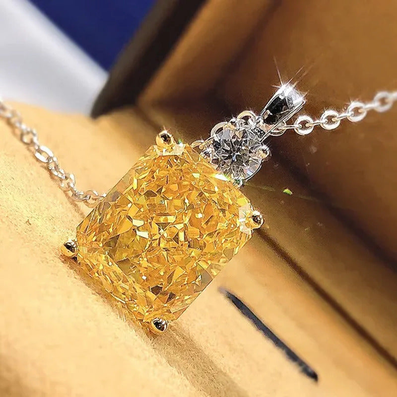 Trendy Silver Plated Square Cut Citrine Gemstone Pendant Necklace for Women Dail